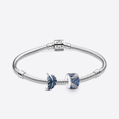 Bracelet Composé Plume Courbe Bleue et Clip Plume - Pandora - Modalova