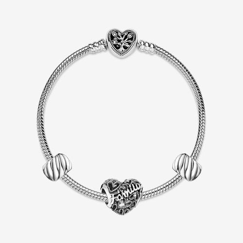 Bracelet Composé Cœur de Famille et Charm Clip à Plumes - Pandora - Modalova
