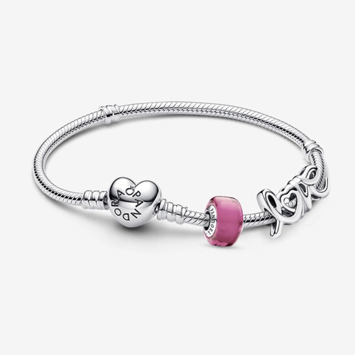 Bracelet Composé Charm Love et Mini Murano Rose - Pandora - Modalova