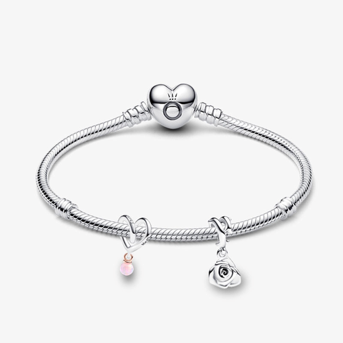 Bracelet Composé Charm Cœur Ruban & Pendant Rose - Pandora - Modalova