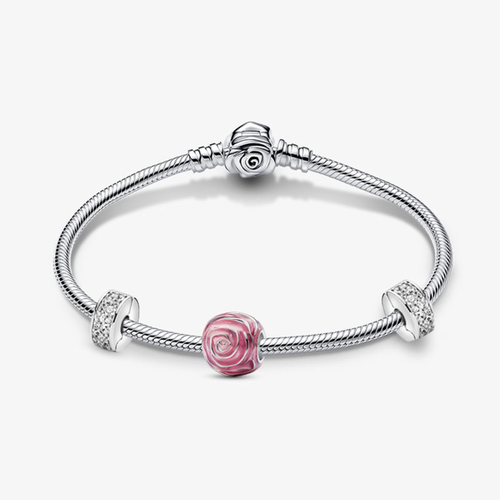 Bracelet Composé Charm Fleur Rose & Clip Pavé - Pandora - Modalova