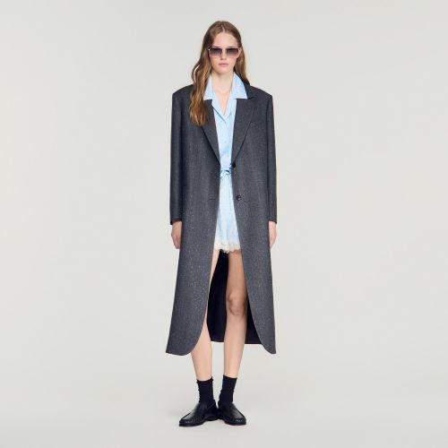 Manteau long en laine à strass - Sandro Paris - Modalova