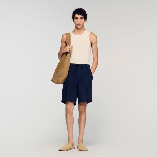 Short en lin à taille élastiquée - Sandro Paris - Modalova