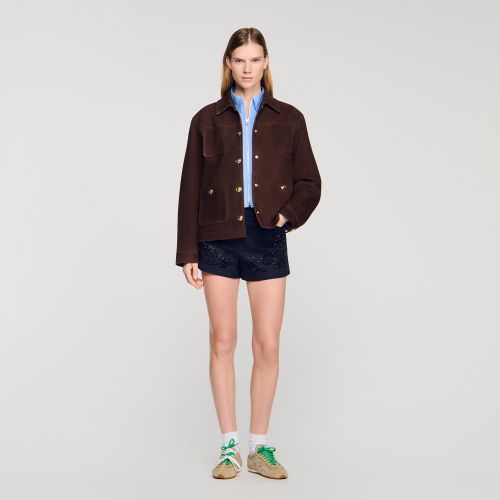 Blouson en suède - Sandro Paris - Modalova