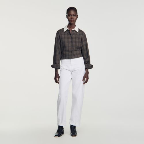 Chemise à carreaux à col contrasté - Sandro Paris - Modalova
