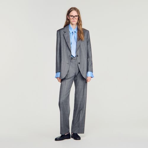Veste à carreaux en laine - Sandro Paris - Modalova