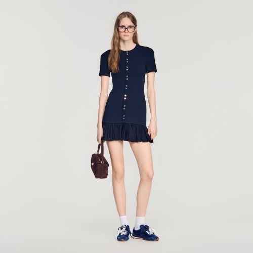 Robe courte en maille à volants - Sandro Paris - Modalova