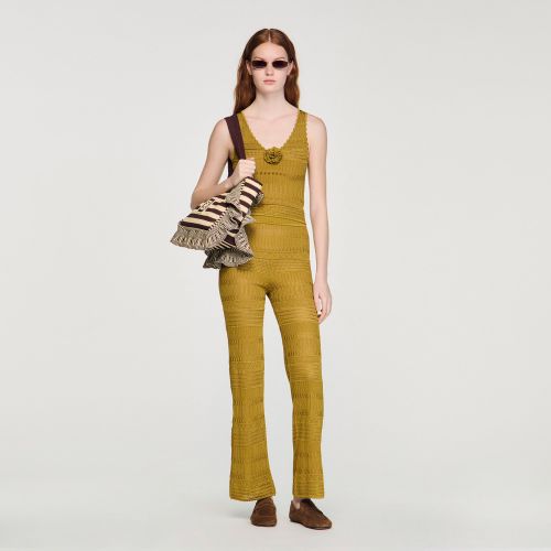 Top en maille pointelle à fleur - Sandro Paris - Modalova