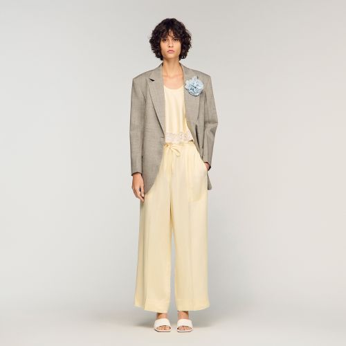 Pantalon large satiné - Sandro Paris - Modalova