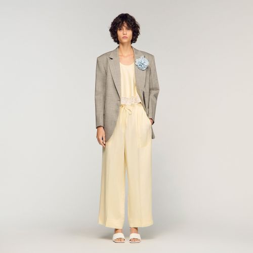 Pantalon large satiné - Sandro Paris - Modalova