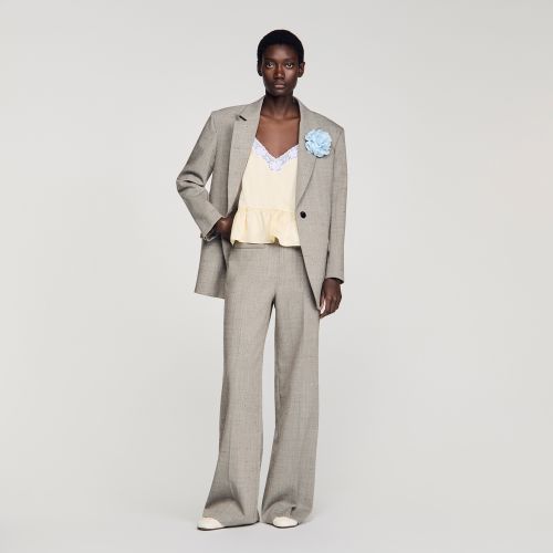Pantalon large en laine à carreaux - Sandro Paris - Modalova