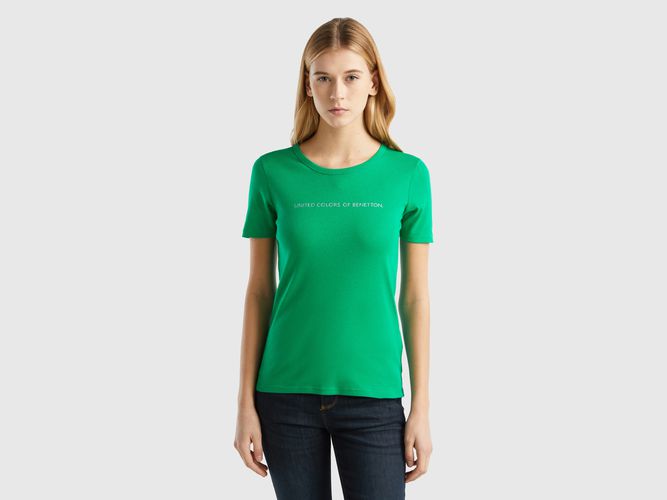 Benetton, T-shirt 100% Cotone Con Stampa Logo Glitter, taglia S, Verde, Donna - United Colors of Benetton - Modalova