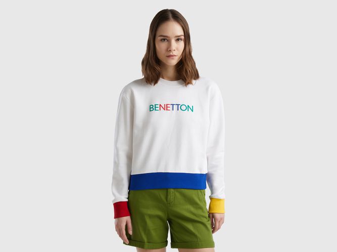 Benetton, Felpa 100% Cotone Con Stampa Logo, taglia M, Bianco, Donna - United Colors of Benetton - Modalova