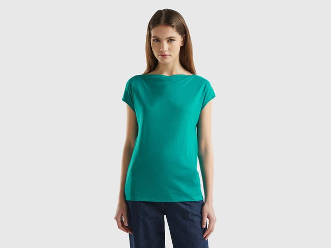 Benetton, T-shirt Manica Corta In Viscosa Sostenibile, taglia L, Verde Ottanio, Donna - United Colors of Benetton - Modalova