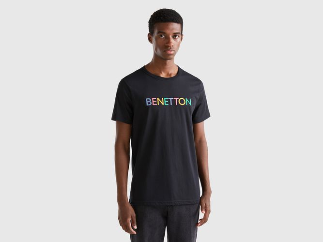 Benetton, T-shirt Nera In Cotone Bio Con Stampa Logo, taglia L, Nero, Uomo - United Colors of Benetton - Modalova