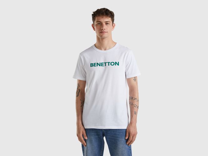 Benetton, T-shirt Bianca In Cotone Bio Con Logo Verde, taglia XXL, Bianco, Uomo - United Colors of Benetton - Modalova
