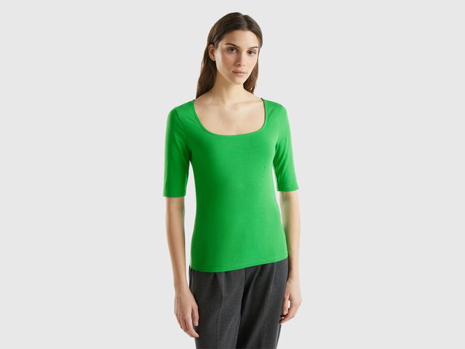 Benetton, T-shirt Aderente In Cotone Stretch, taglia S, Verde, Donna - United Colors of Benetton - Modalova