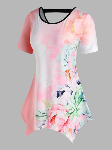 Tops Grandes Tailles T-shirt Dcoup Imprim Fleur de Grande Taille - Dresslily FR - Modalova