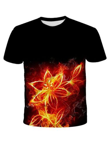 T-Shirts T-shirt Imprim Fleur Feu Manches Courtes - Dresslily FR - Modalova