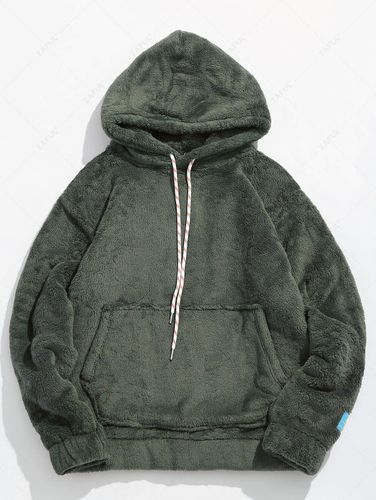 Sweat Capuche Polaire Duveteux en Couleur Unie avec Poche S - Zaful FR - Modalova