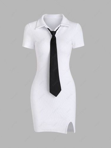 Necktie Slit Knitted Mini T Shirt Dress - Zaful - Modalova