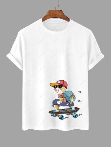 Cartoon Cat Skateboarding Short Sleeves Funny T Shirt - Zaful - Modalova