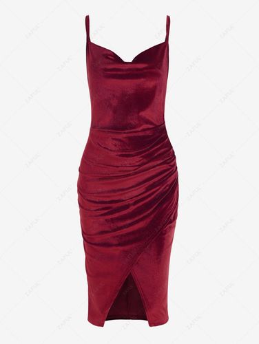 Robe de Soirée Fendue en Avant Drapée en Velours à Bretelle - ZAFUL - Modalova