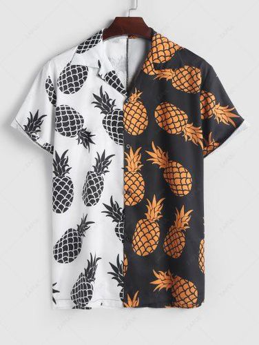 Two Tone Pineapple Printed Short Sleeves Vacation Shirt - Zaful - Modalova