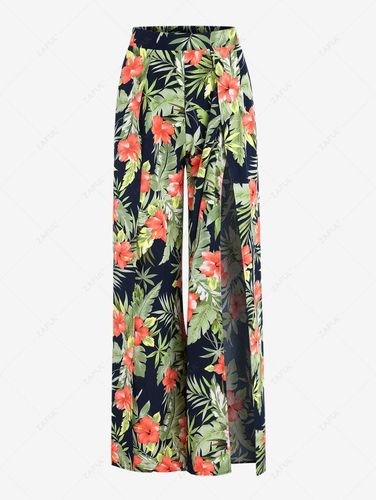 Pantalon Fendu à Imprimé Fleuri Feuille à Jambe Large - ZAFUL - Modalova