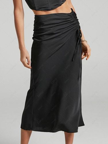 Jupe Mi-Longue Droite Plissée en Satin - ZAFUL - Modalova