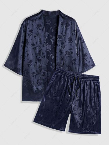 Ensemble Kimono Soyeux Imprim Roses en Satin et Short Dcontracts Taille unique - Zaful FR - Modalova