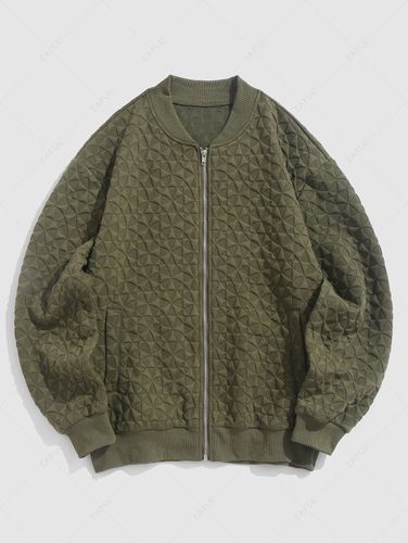 Blouson de Baseball en Jacquard Texturé à Col Montant et Fermeture Éclairs - ZAFUL - Modalova