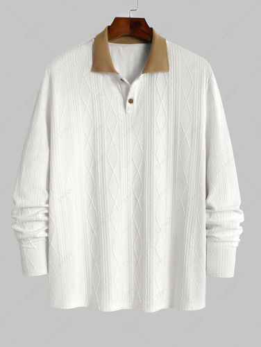T-shirt Géométrique Texturé en Tricot en Blocs de Couleurs avec Boutons en Jacquard - ZAFUL - Modalova