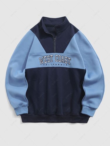 Sweat-shirt Pull-over Over Over Over Over Over Over Over Over Over Over en Blocs de Couleur Brodée Zippé avec Poche Poitrine en Laine - ZAFUL - Modalova