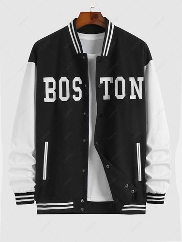 Veste de Baseball avec Simple Poitrine Brode Tresse Rayure Fine L - ZAFUL - Modalova