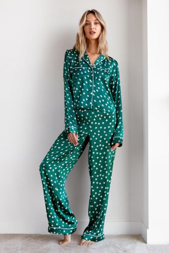 Pyjama Satiné Chemise & Pantalon À Imprimé Étoiles - 34 - Nasty Gal - Modalova