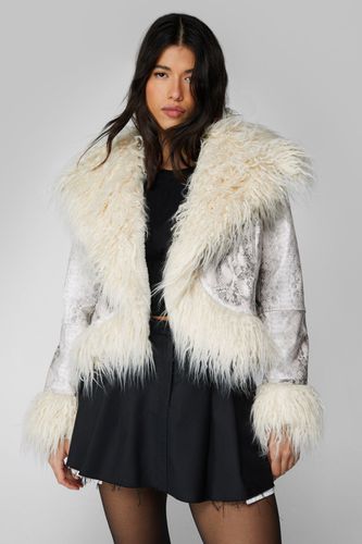 Veste Aviateur En Simili Serpent Premium Et Fausse Fourrure - 32 - Nasty Gal - Modalova