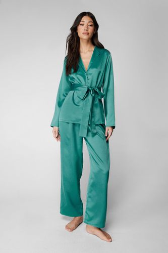 Pyjama Satiné Avec Chemise Nouée Et Pantalon - S - Nasty Gal - Modalova