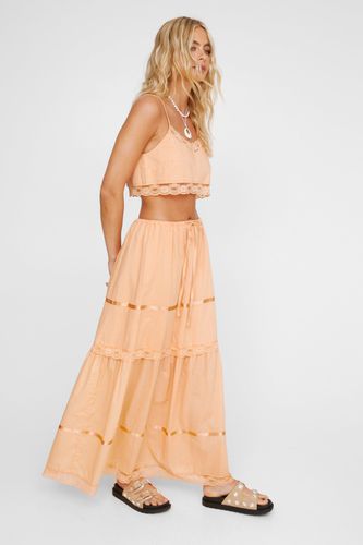 Applique Lace Tiered Drawstring Maxi Skirt - 34 - Nasty Gal - Modalova