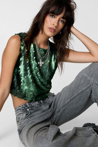 Disc Sequin Vest Crop Top - 38 - Nasty Gal - Modalova