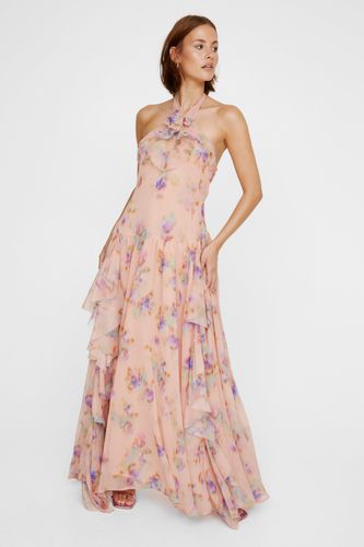 Ruffle Keyhole Floral Print Halter Maxi Dress - 32 - Nasty Gal - Modalova