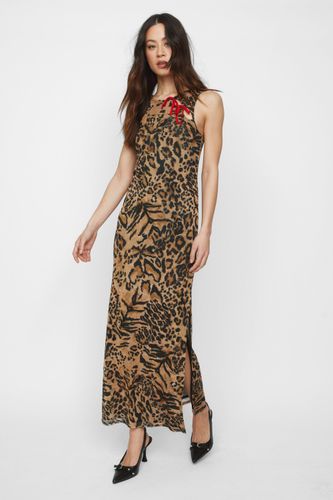 Leopard Mesh Cut Out Maxi Dress - L - Nasty Gal - Modalova