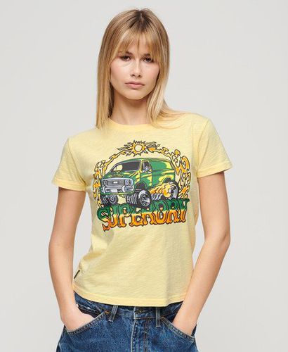 Damen Figurbetontes T-Shirt mit Neonfarbener Motorrad-Grafik - Größe: 44 - Superdry - Modalova