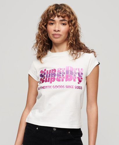Damen Retro T-Shirt mit Glitzer-Logo - Größe: 38 - Superdry - Modalova