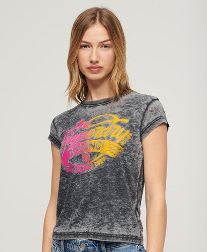 Damen Verblasstes T-Shirt mit Rock-Grafik und Flügelärmeln - Größe: 38 - Superdry - Modalova