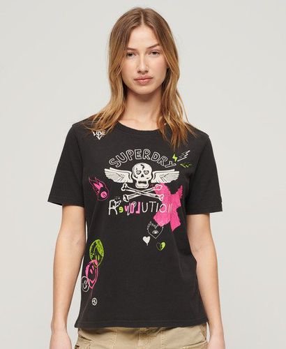 Damen Lässiges Lo-Fi T-Shirt mit Punk-Poster - Größe: 36 - Superdry - Modalova