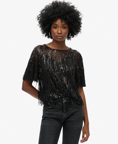 Damen Transparentes Kurzarm-oberteil mit Pailletten - Größe: 44 - Superdry - Modalova
