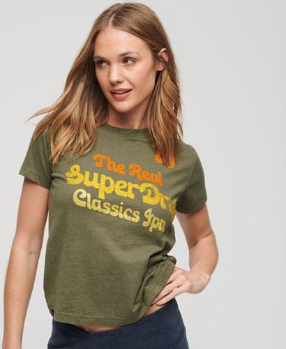 Women's 70er-Jahre-T-Shirt mit Schriftzug und Logo in Metallic-Optik - Größe: 36 - Xmas deals - Superdry - Modalova