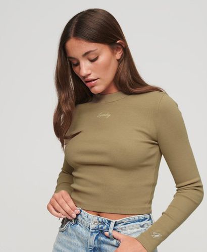 Women's Langärmeliges, Geripptes Kurztop mit Stickerei - Größe: 42 - Black Friday & weitere Preisnachlässe - Superdry - Modalova