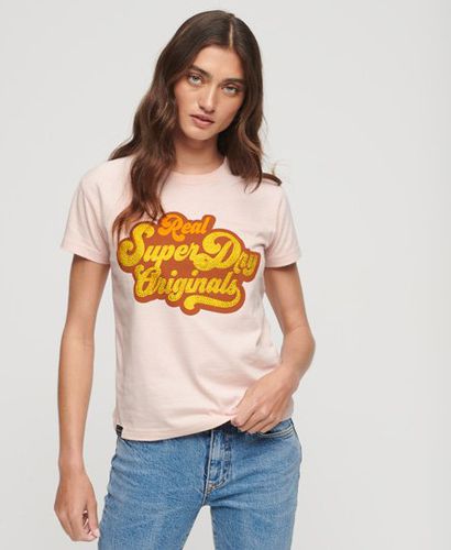 Women's 70er-Jahre-T-Shirt mit Schriftzug und Logo in Metallic-Optik - Größe: 40 - Superdry - Modalova
